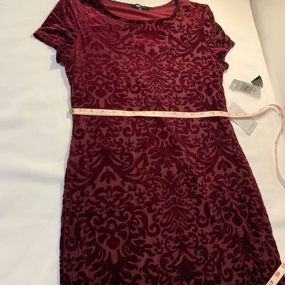 Jump Apparel Burgundy Red Burnout Velvet Sleeveless round Neck Sheath Dress L - Picture 12 of 12